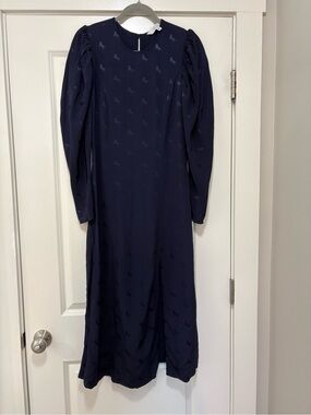 & Other Stories Navy Midi Dress with Subtle Jacquard